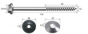 Parafuso Telha + Arruelas 5/16 x 110 Inox-304 - 10 peas